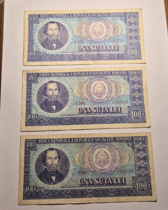 Lot 3 bancnote 100 lei 1966