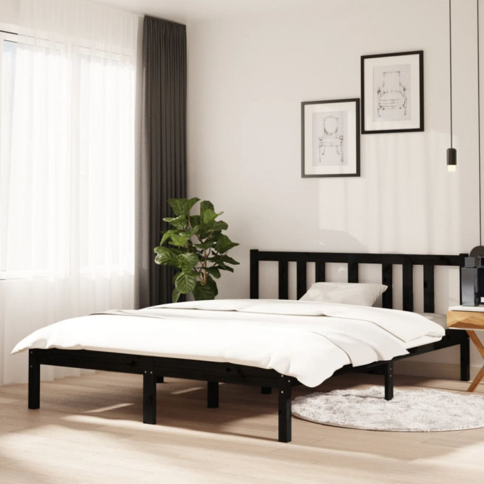 Cadru de pat dublu, negru, 135x190 cm, lemn masiv GartenMobel Dekor