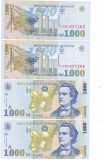 Romania 1 000 1000 Lei 1998 P-106 UNC Mihai Eminescu,x2 SERIE CONSECUTIVA