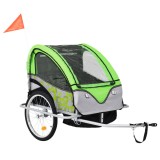 vidaXL Remorcă Bicicletă &amp; Cărucior Copii 2-&icirc;n-1 Verde/Gri, Pliabil, Sigur, 40kg, Ham 5 Puncte, Buzunare, Steag Inclus