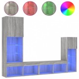 Unitati de perete TV cu LED-uri, 4 piese, gri sonoma, lemn