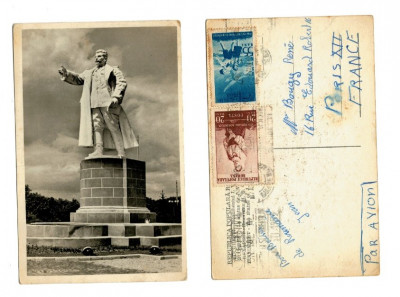 Bucuresti 1953 - Statuia Stalin, ilustrata expediata in Franta foto