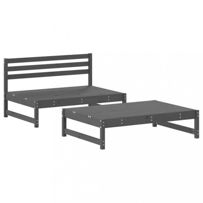 Set mobilier relaxare gradina, 2 piese, gri, lemn masiv de pin