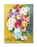 Cumpara ieftin Tablou pictat manual dormitor, living, hol, Vaza cu crizanteme, 40x30cm ulei pe panza