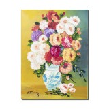 Tablou pictat manual dormitor, living, hol, Vaza cu crizanteme, 40x30cm ulei pe panza