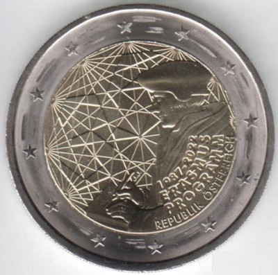 AUSTRIA moneda 2 euro comemorativ 2022_Erasmus, UNC foto