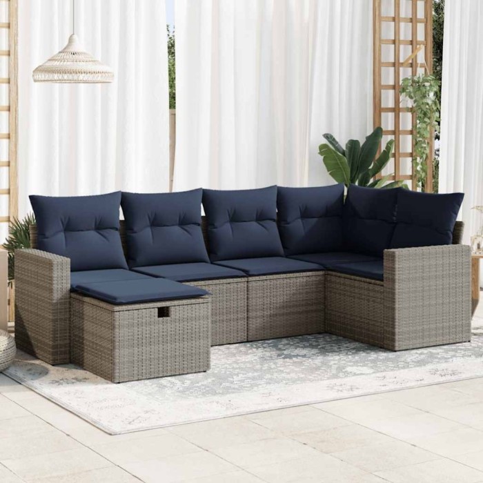 vidaXL Set mobilier grădină cu perne, 6 piese, gri, poliratan