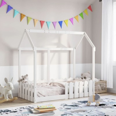 Cadru pat tip casă pentru copii alb 70x140 cm lemn masiv de pin foto