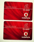 Set 2 bucăți card &icirc;ncărcare cartela valorică 6$ plus 3% bonus Vodafone , diferă design verso cod secret , policarbonat