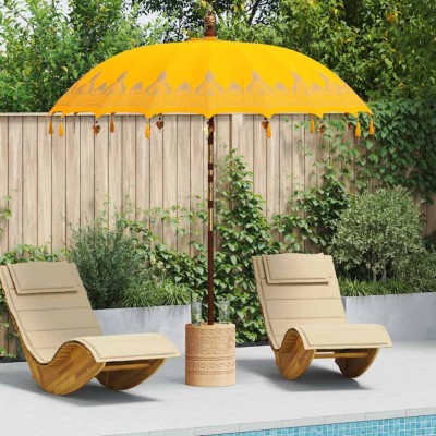 vidaXL Parasol Balinez Galben (210-220) x 260 cm Bumbac și lemn masiv 42006461 foto