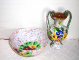 Cumpara ieftin Vaza amfora si bol ceramica emailata hand made, set 2 buc. - Nassos Rodos Grecia