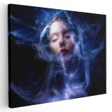 Tablou portret femeie visand, neon, albastru 1362 Tablou canvas pe panza CU RAMA 60x90 cm