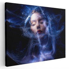 Tablou portret femeie visand, neon, albastru 1362 Tablou canvas pe panza CU RAMA 20x30 cm