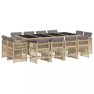 Set mobilier gradina cu perne, 13 piese, bej combinat poliratan foto