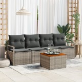 VidaXL Set canapele grădină 5 pcs Gri Mari Rattan, Lemn