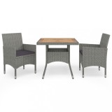 Set mobilier gradina, 3 piese, gri, poliratan si lemn acacia