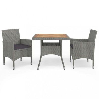 Set mobilier gradina, 3 piese, gri, poliratan si lemn acacia foto