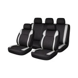 Set huse scaune auto universale Negru-Gri Diamond, piele ecologica matlasata, fata + spate 9 piese