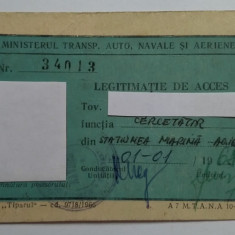 Legitimatie acces Stațiunea Marina Agigea, stampila Navrom Constanta, 1968