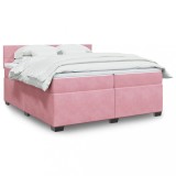 VidaXL Pat box spring cu saltea, roz, 200x200 cm, catifea