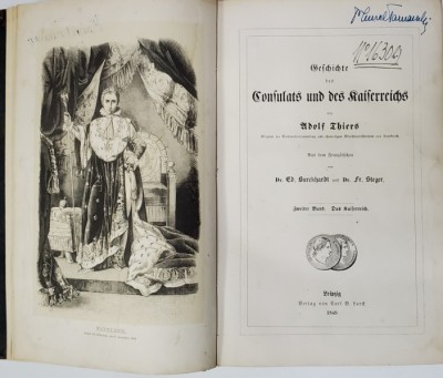 GESCHICHTE DES CONSULATS UND DER KAISERREICHS von ADOLF THIERS, 1849, TEXT IN GERMANA CU CARACTERE GOTICE foto