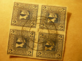 Bloc 4 val. Austria 1908 2 haller Porto albastru , Mercur mic stampila bine cent, Stampilat