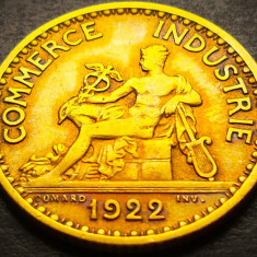 Moneda istorica (BUN PENTRU) 1 FRANC - FRANTA, anul 1922 * cod 4054 = excelenta