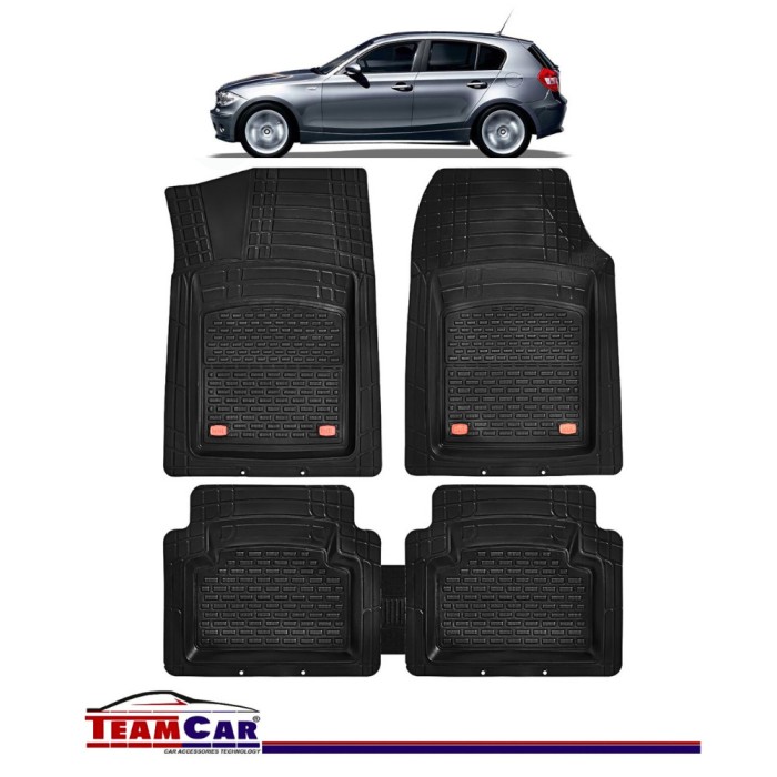 Covorase Auto TEAMCAR&reg; Tip Tavita pentru BMW Seria 1 E87 2004-2011, Compatibile Universal, Negru, Set Complet Față-Spate