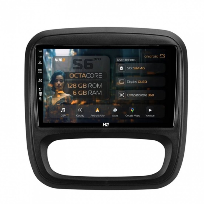 Navigatie Opel Vivaro Renault Trafic Fiat Talento 2014-2018 6GB RAM Android 13 Octacore Slot Sim 4G DSP GPS Wi-FI Carplay Android Auto USB Bluetooth
