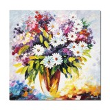 Tablou pictat manual, Vaza cu margarete, 60x60cm ulei pe panza in cutit efect 3D, superb