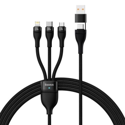 Cablu Incarcare USB-A / USB-C - Lightning / microUSB / USB-C Baseus Flash Series II 3in1 , 100W, 1.2m, Negru CASS030101 foto