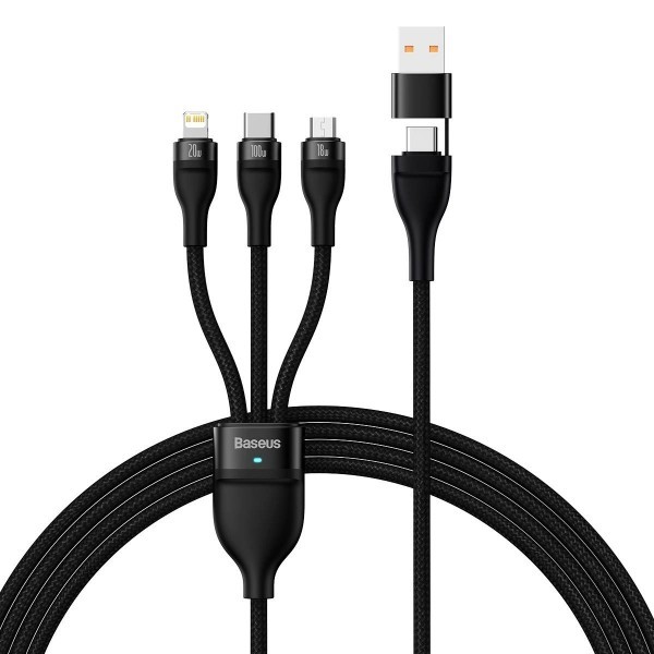 Cablu Incarcare USB-A / USB-C - Lightning / microUSB / USB-C Baseus Flash Series II 3in1 , 100W, 1.2m, Negru CASS030101
