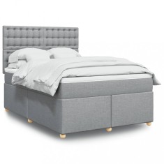 vidaXL Pat box spring cu saltea, gri deschis, 140x190 cm, textil 3291289