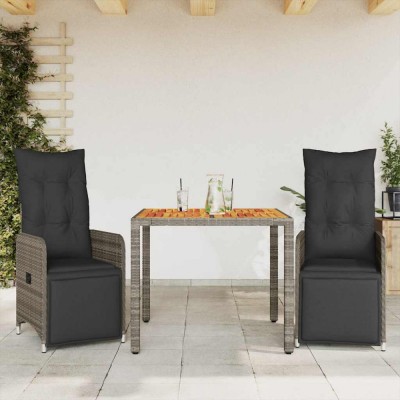 Set bistro de grădină cu perne, 3 piese, gri, poliratan foto