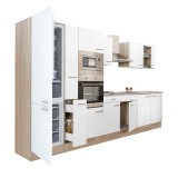 Mobilier Bucatarie Leziter Yorki 360 cm, Stejar Sonoma, Cu Frigider Jos, Fara Blat, Alb
