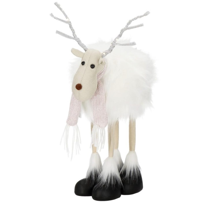 Figurina Craciun, Ren alb cu fular, inaltime 48cm