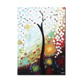 Tablou pictat manual, Copacul vietii cu flori albe, 70x50cm ulei pe panza de in cutit efect 3D