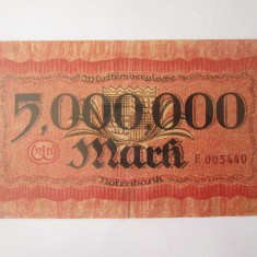 Rara! Germania-Wurttemberg Notebank Stuttgart 5 milioane Mark/Marci 1923