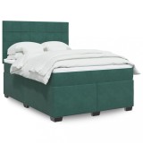 VidaXL Pat box spring cu saltea, verde &icirc;nchis, 140x190 cm, catifea 3293209