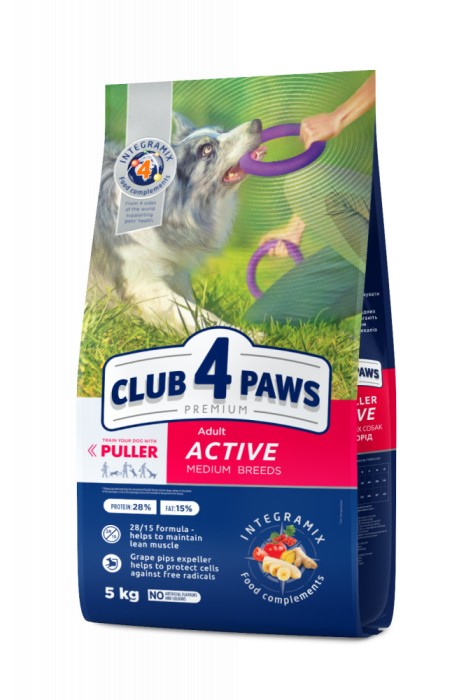 Club 4 Paws Hrana uscata caini activi de talie medie, 5kg
