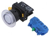 Comutator acţionat prin apăsare 22mm alb - 2 contacte NO