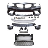 Set bara fata BMW Seria 2 (F22), 03.2014-07.2021, cu 4 gauri spalator si 4 senzori parcare; grunduit, de vopsit; type M2; cu grile inferioare; cu con