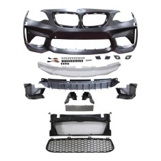 Set bara fata BMW Seria 2 (F22), 03.2014-07.2021, cu 4 gauri spalator si 4 senzori parcare; grunduit, de vopsit; type M2; cu grile inferioare; cu con