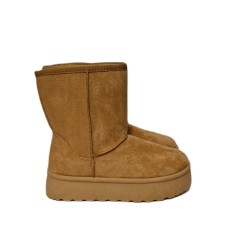 Cizme imblanite inalte, piele ecologica, Camel - 39