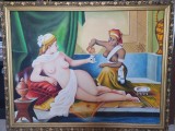 Tablou pictura pe panza &ndash; scena orientala cu odalisca, rama decorativa, 115 &times; 91 cm