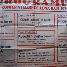 Afis vechi, SIBIU 1970, Programul Conferintelor pe luna iulie 1970, format mare