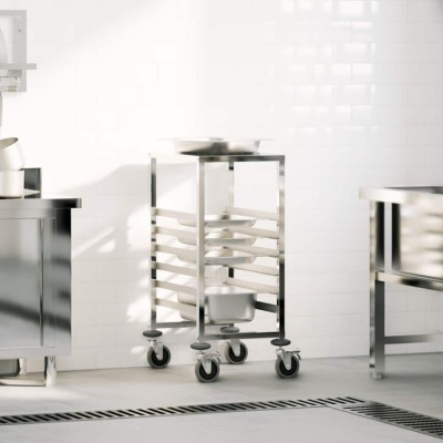 vidaXL Cărucior cu tăvi cu 6 containere GN 39x55x87 cm oțel inoxidabil foto