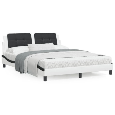 Cadru de pat cu LED, alb si negru, 160x200 cm, piele ecologica GartenMobel Dekor foto