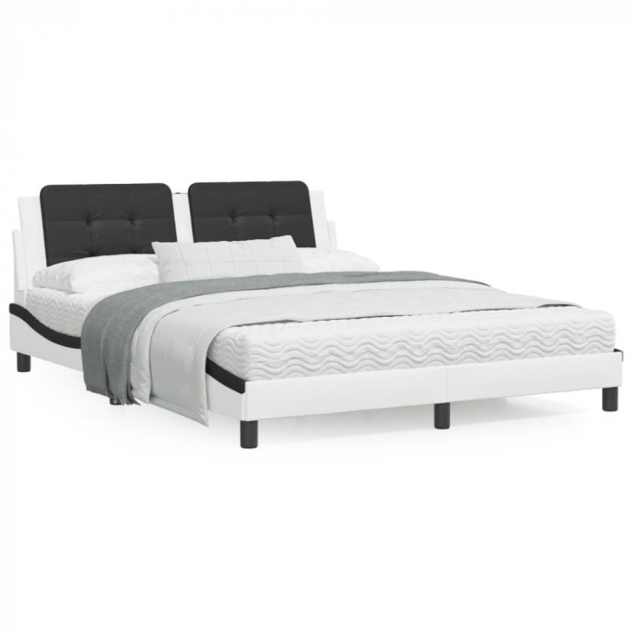 Cadru de pat cu LED, alb si negru, 160x200 cm, piele ecologica GartenMobel Dekor