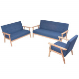VidaXL Set cu canapele, 3 piese, material textil, albastru